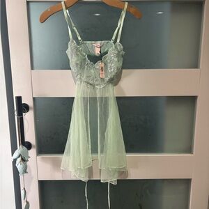 Victoria's Secret Mint Green Sheer Lace Chemise